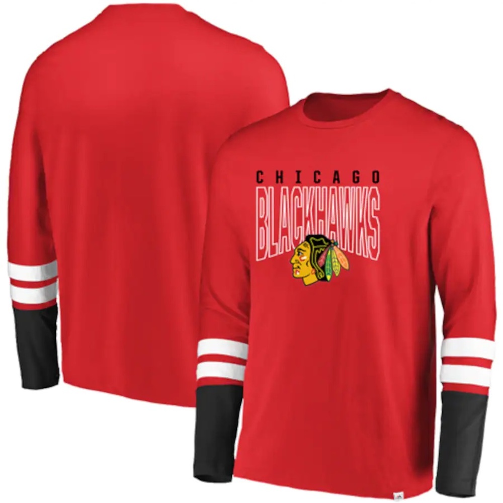 Majestic NWOT Men's Chicago Blackhawks Red/Black Long Sleeve T-Shirt Size L
